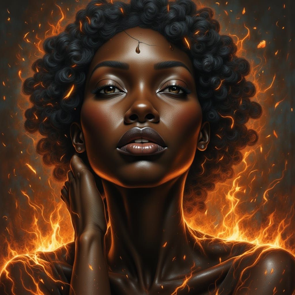 Portrait of Woman with Demonic Entities, Watercolor Style