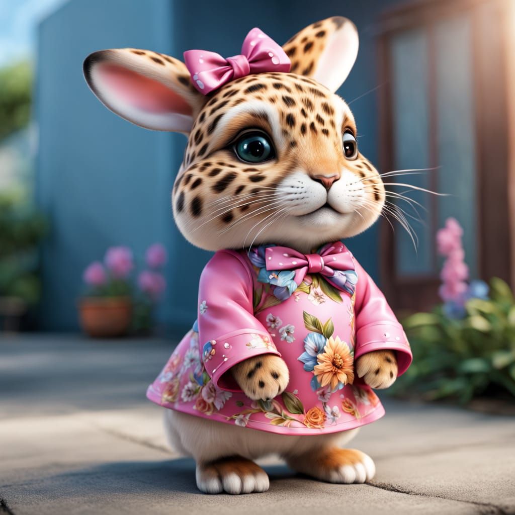 Anthropomorphic Rabbit Chibi in Pink Dress