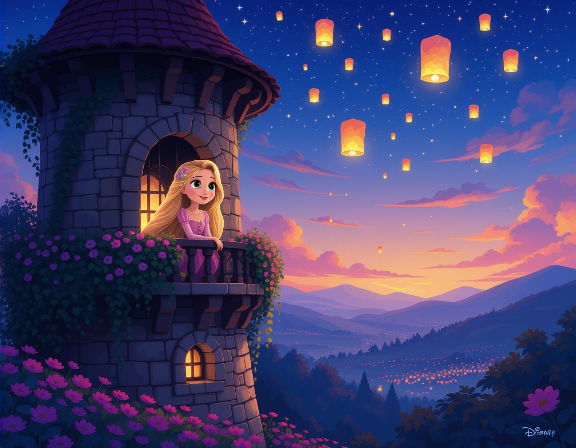 Rapunzel and Lantern Festival in Hypermaximalist Style