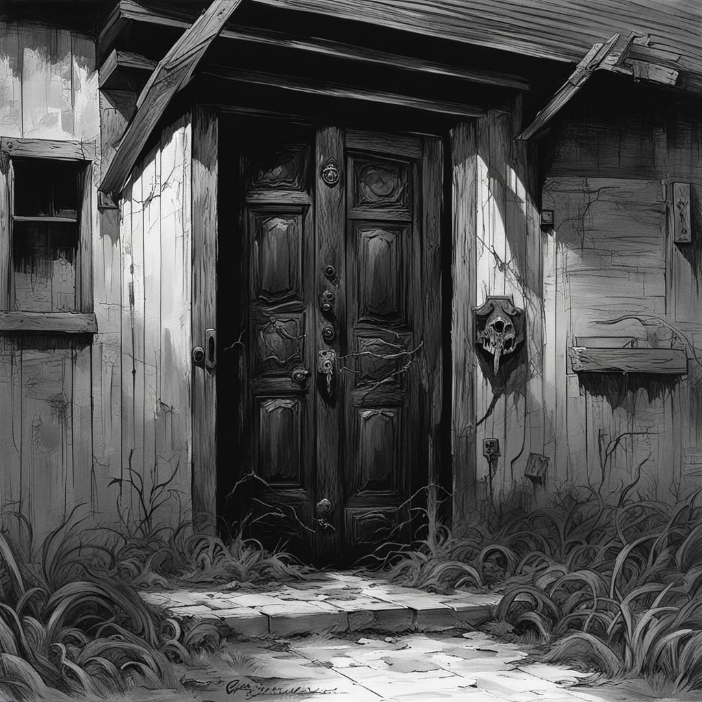Sinister Black Door Illustration