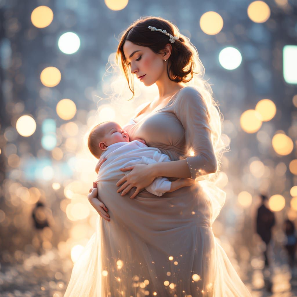 Anime-Inspired Pregnant Mother and Baby Concept Art