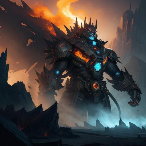 Gargantuan Creature Soaring with Jetpack, Detailed Matte Pai...