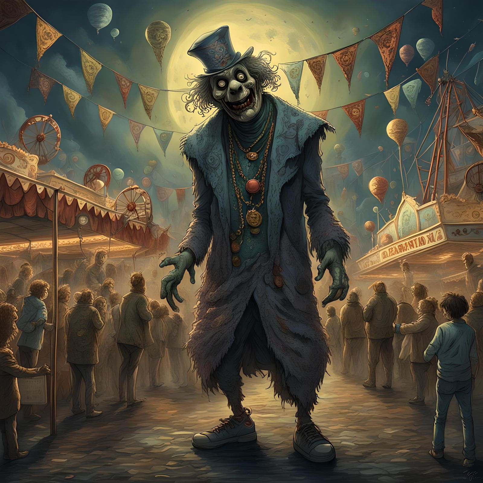 Insane Carnival Character in Scooby-Doo Horror Style