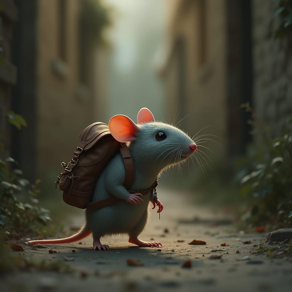 Mysterious Rat Explores a Dim Alleyway in Moody Earth Tones
