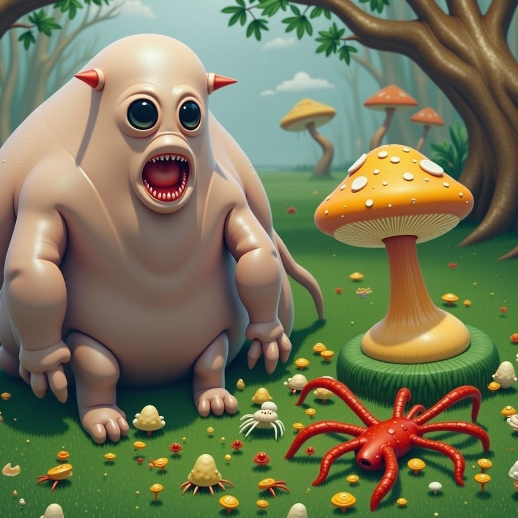 Surreal Spider Mushroom Hybrid Hunts Prey