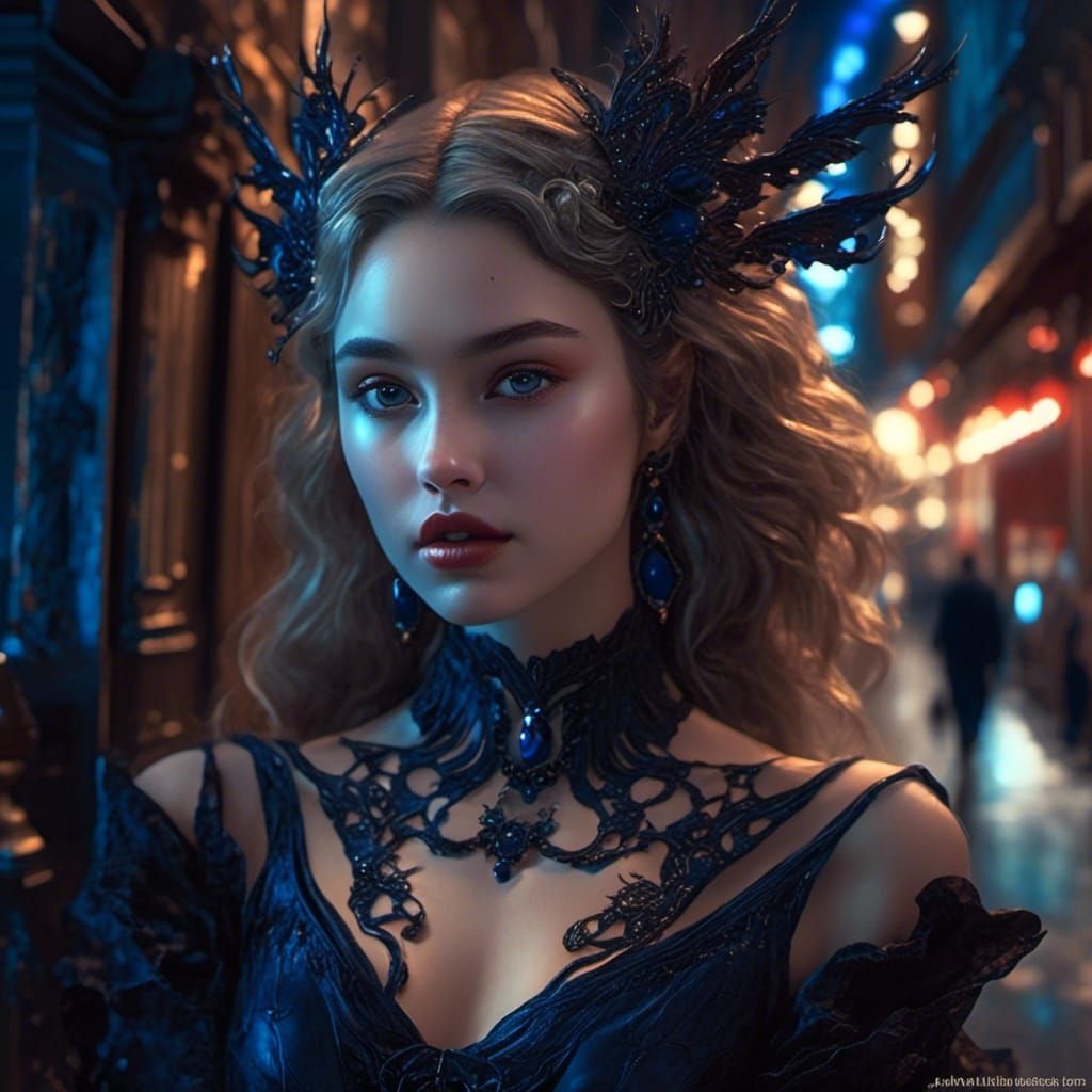 Elegant Gothic Portrait of Pretty Woman in Noir Style