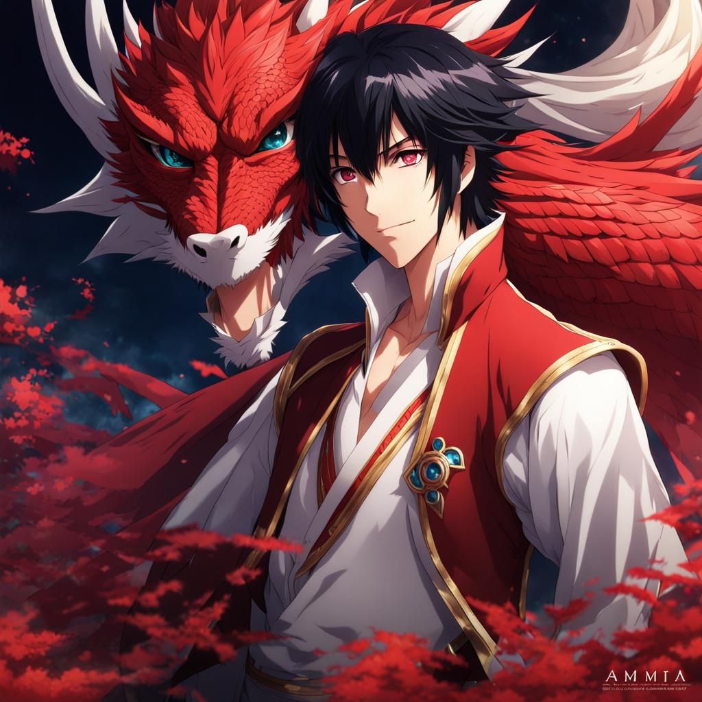 Anime Style Black-Haired Dragon Illustration