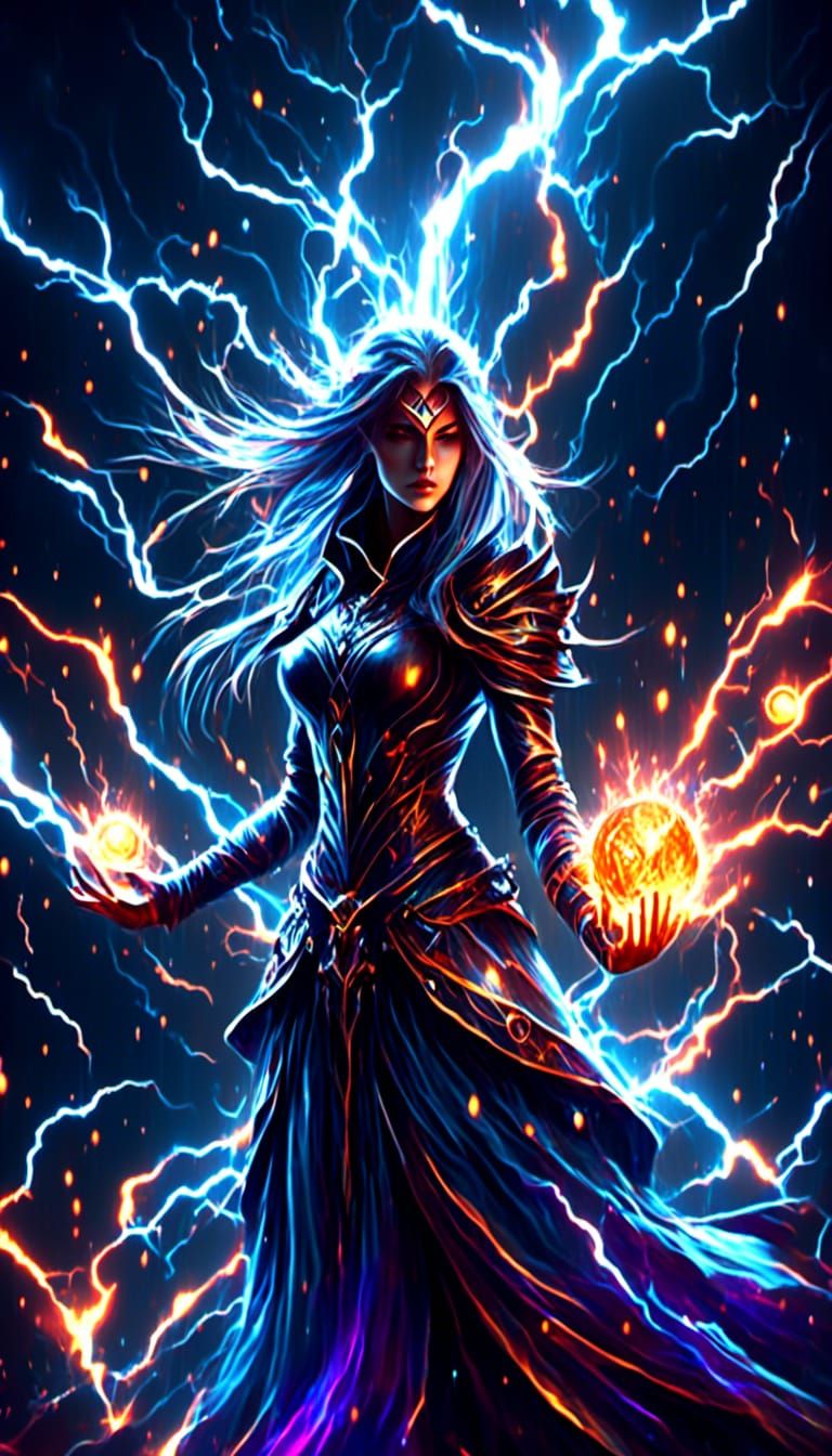 Ethereal Sorceress at Enchanting Table in Fantasy Colors