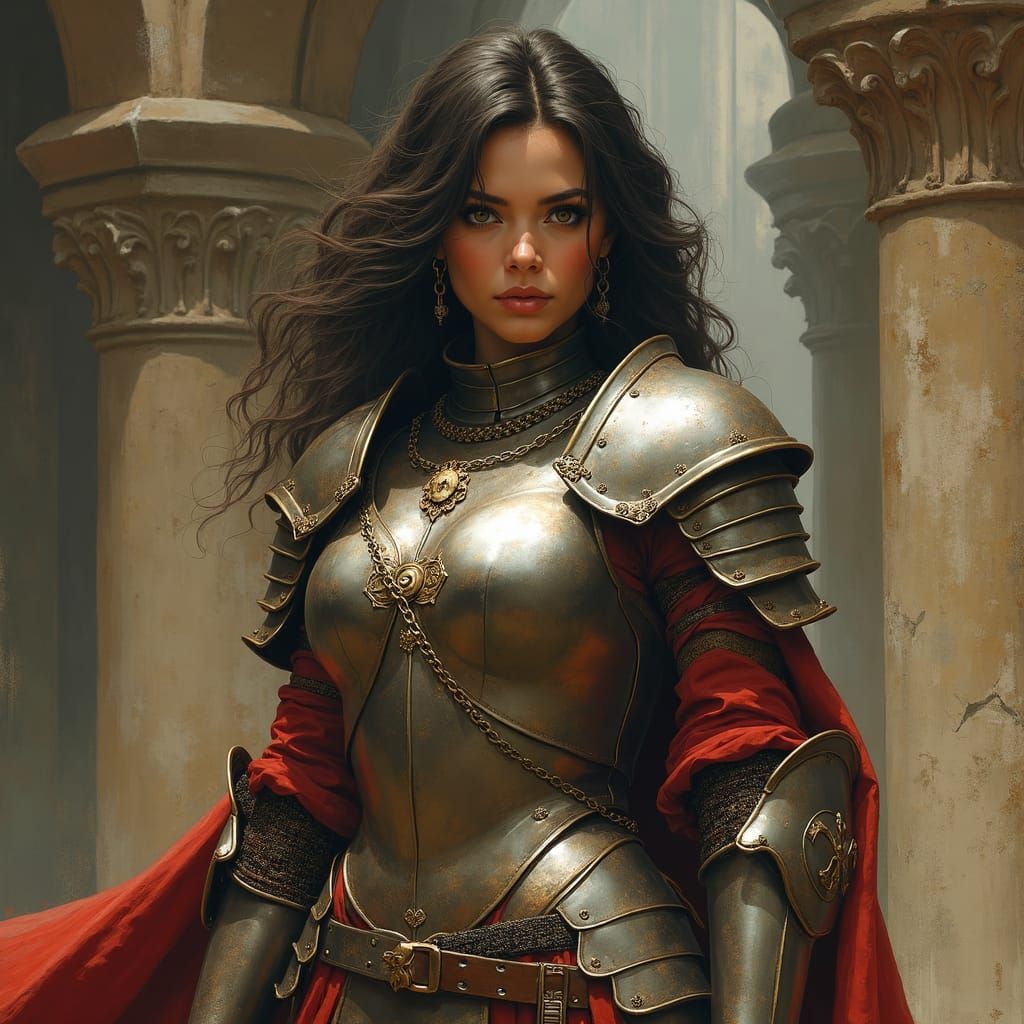 Heroic Woman in Armor, Fantasy Art Style