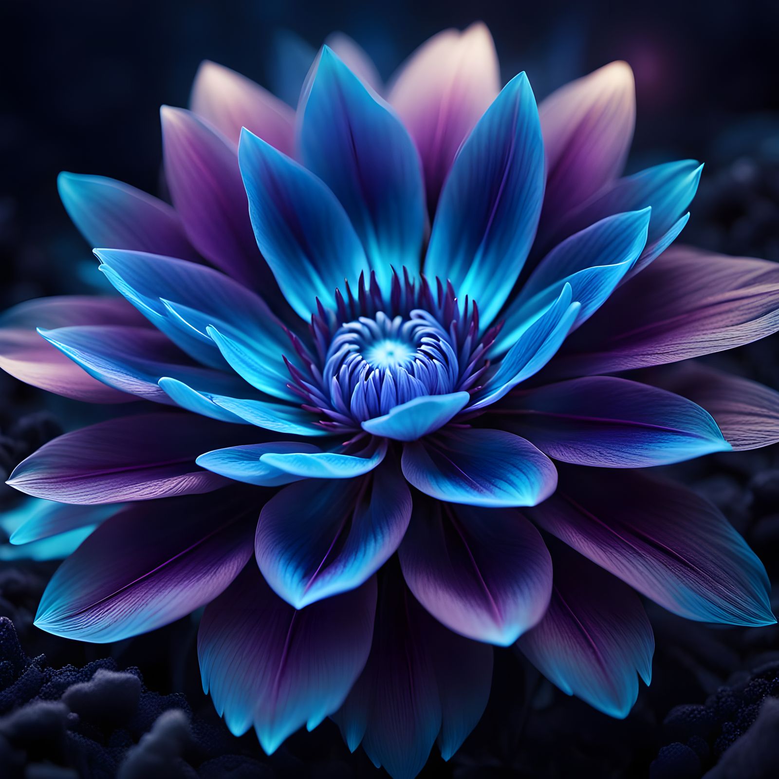 Blue Fire Flower on Dark Background