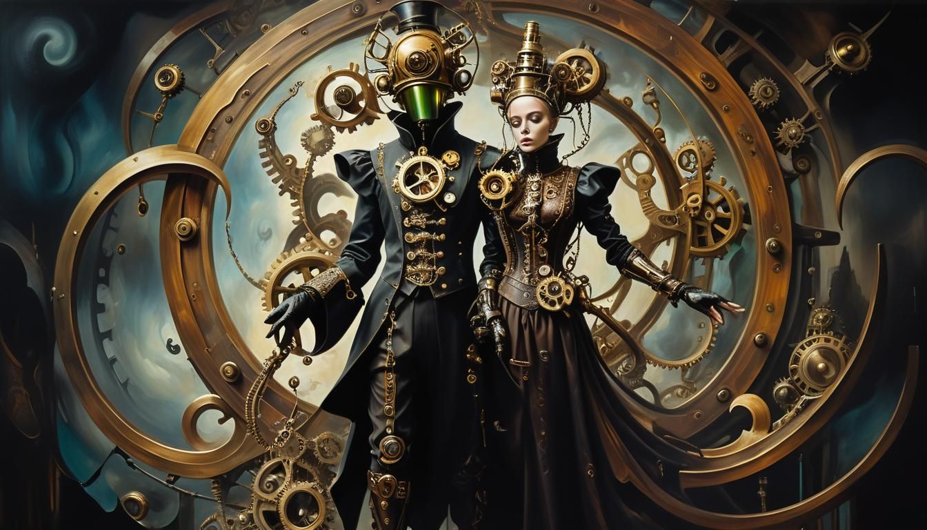 Surreal Steampunk Figure in Oil Painting