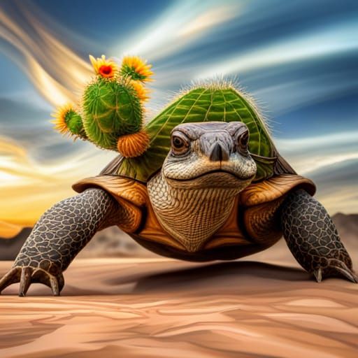 Cactus Shelled Tortoise: Hyperrealistic HDR Image