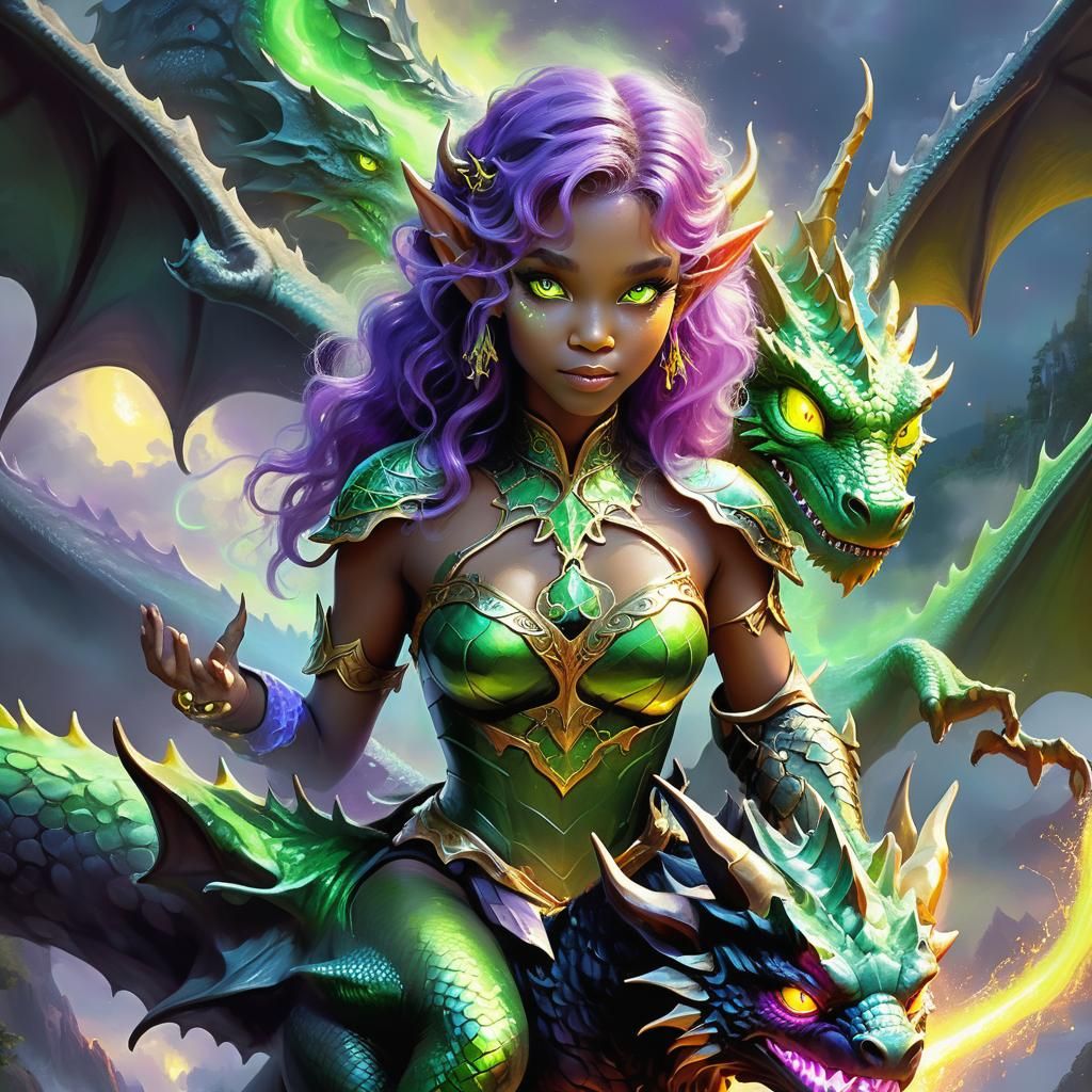 Elf Queen on Dragon in Ethereal Fantasy Style