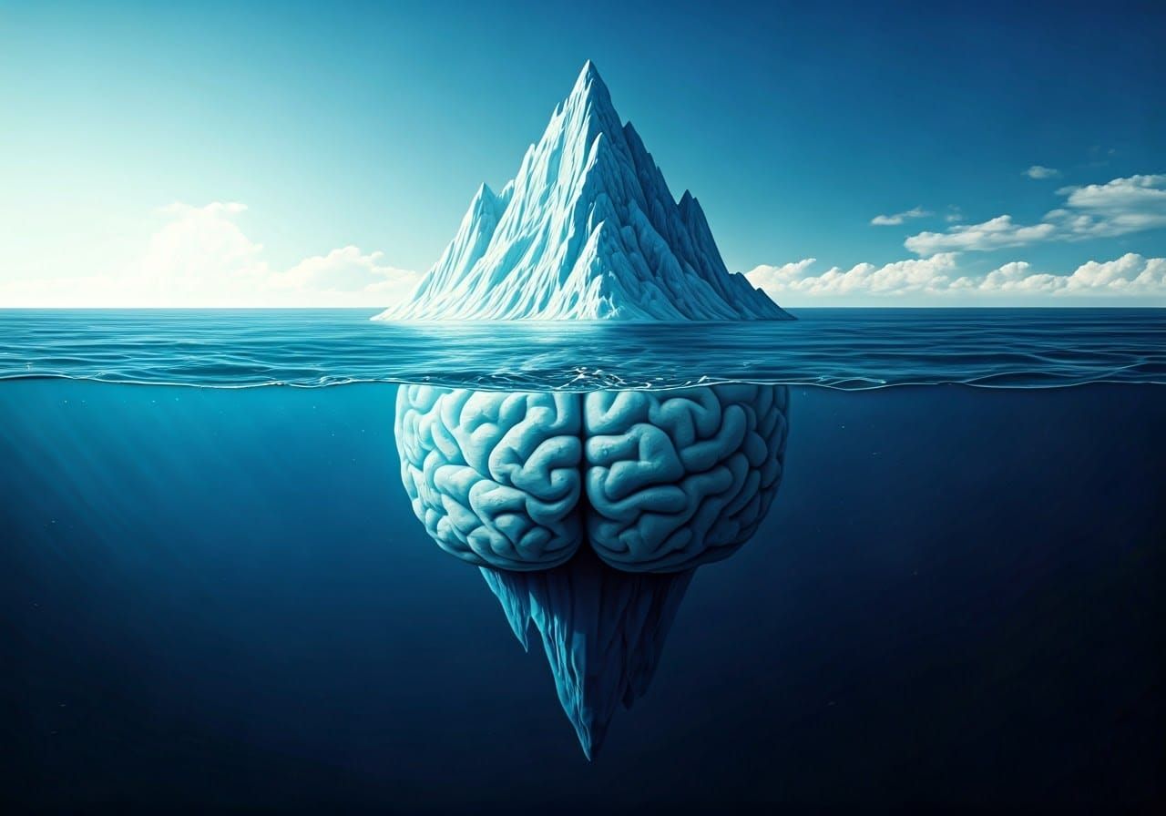 Realistic Iceberg with Brain-Shaped Base, Floating in Deep O...