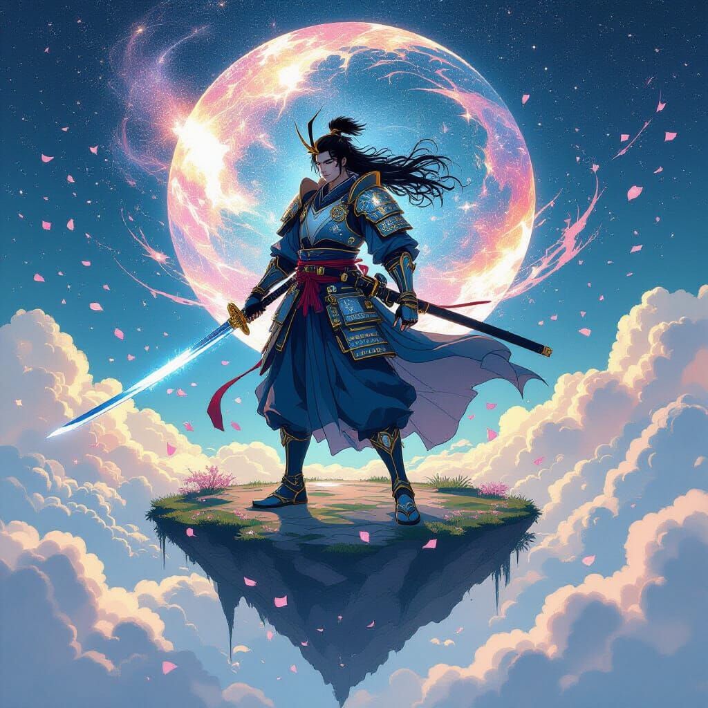 Celestial Samurai in Art Nouveau Cosmic Fantasy