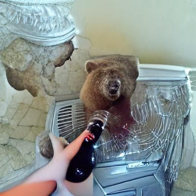 Humorous Bear and Wine Cooler Moment