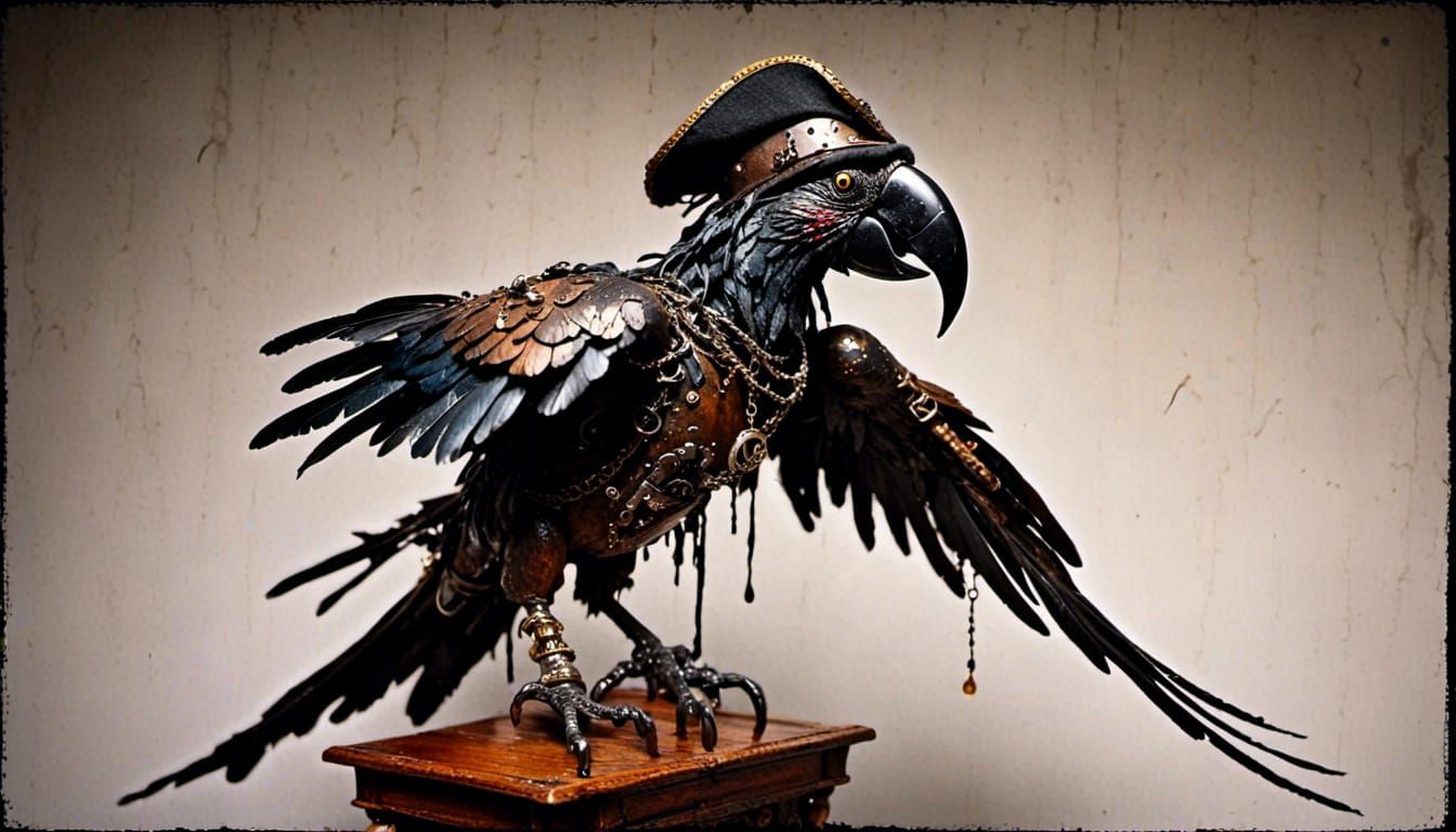 Steampunk Zombie Parrot Pirate in Dark Elegance