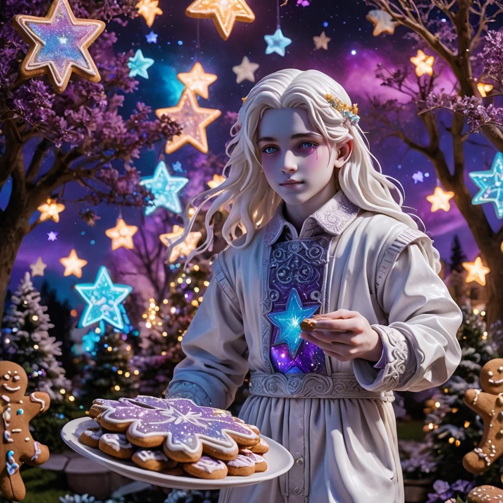 Iridescent Marble Statue in a Neon Aurora Night