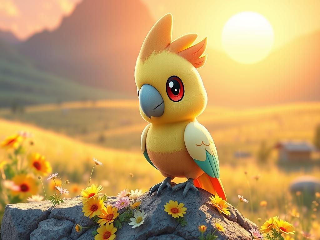 Pastel Cockatoo Pokémon in 3D Cell-Shading Style