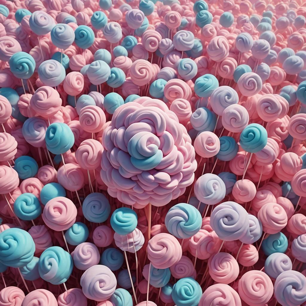 Whimsical 3D Cotton Candy in Pastel Hues