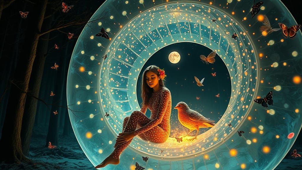 Surreal Bio-Art Collage of 1970s Sculptor in Spiral