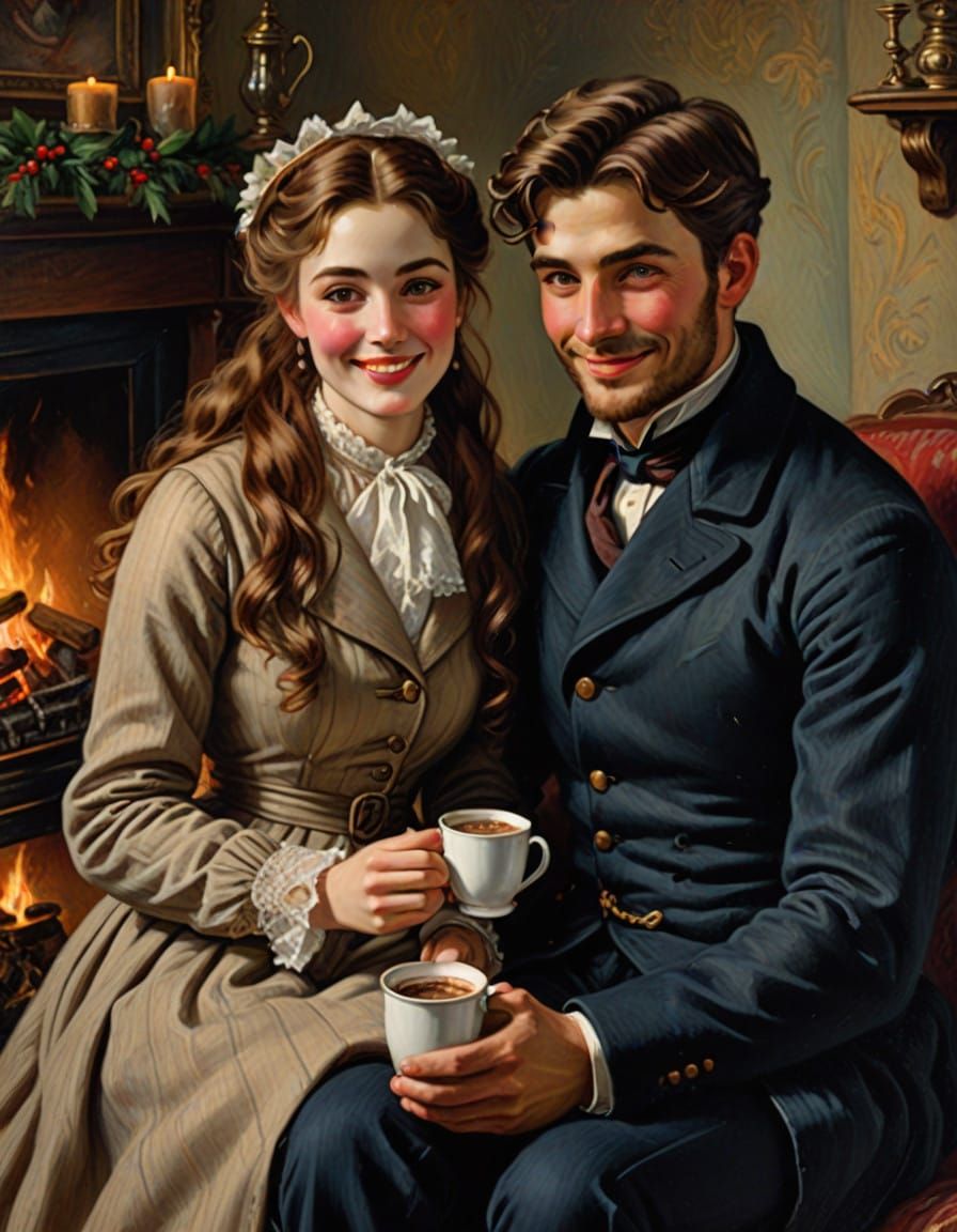 Victorian Couple's Intimate Holiday Moment