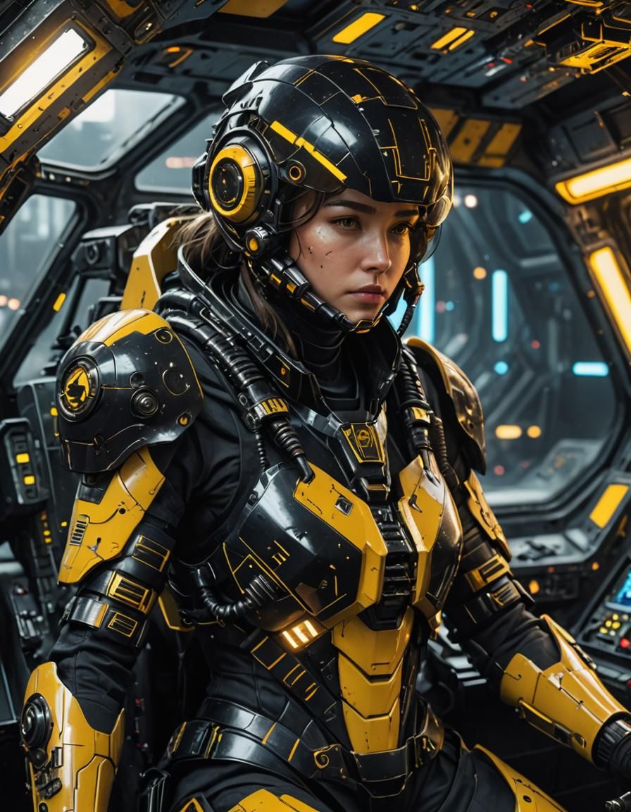 Futuristic Female Pilot in Spaceship Cockpit