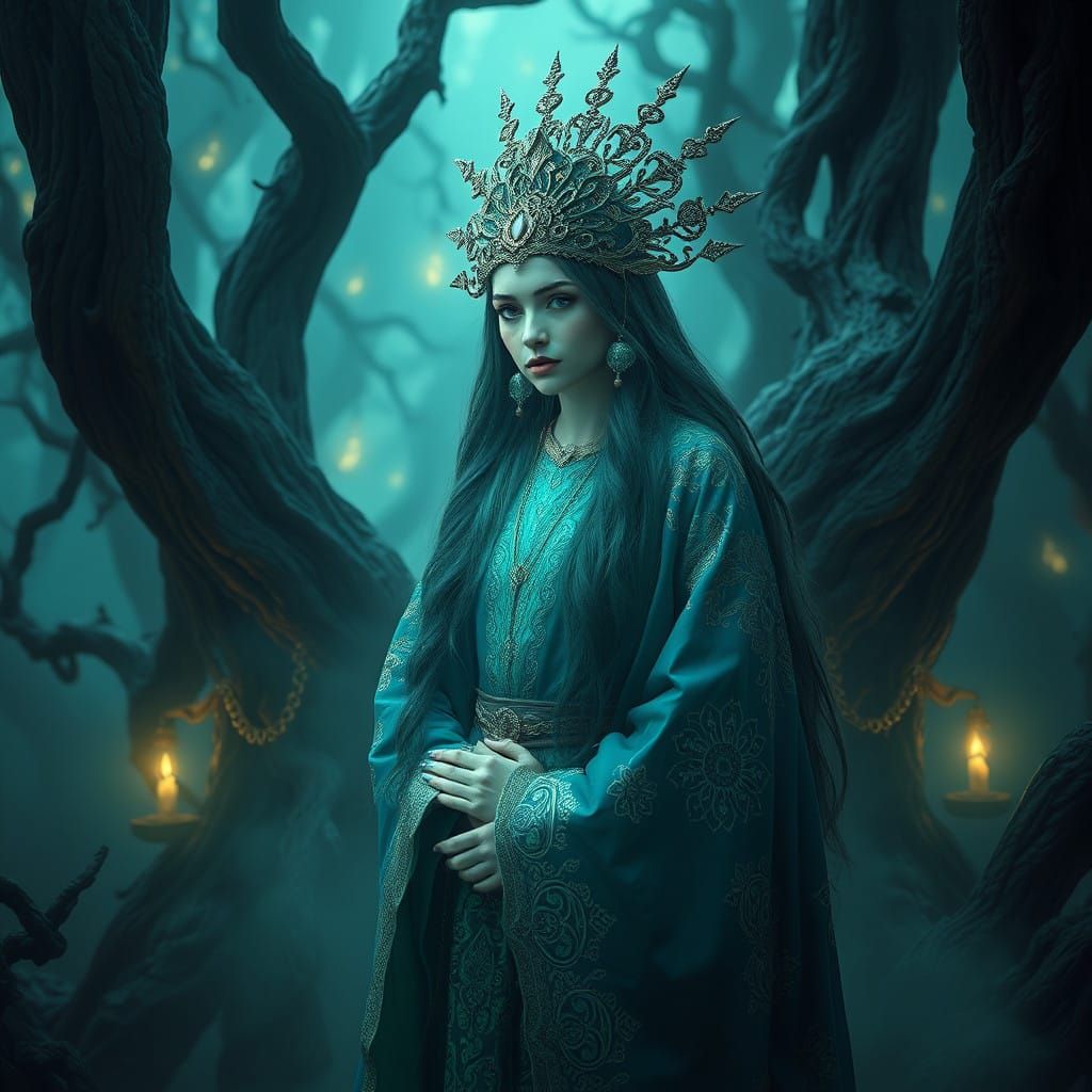 Mystical Ukrainian Goddess of Enchantment in Whimsical Fores...