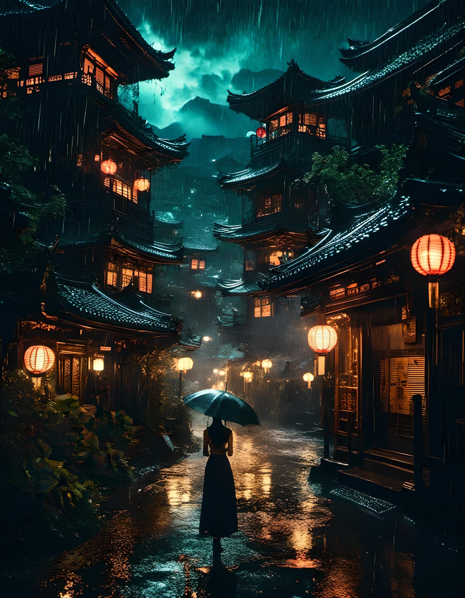 Rainy Night in Gilded Art Deco Style