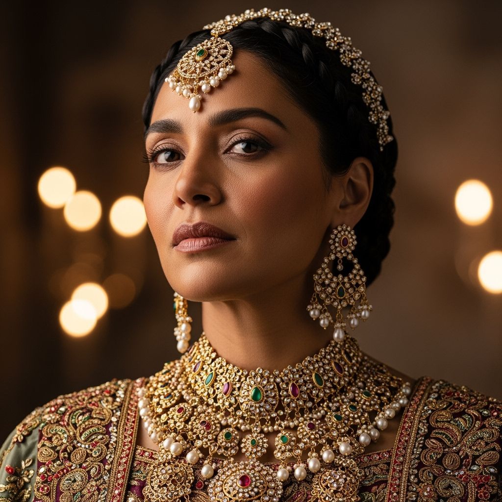 Regal Eastern Queen in Opulent Gold Portrait