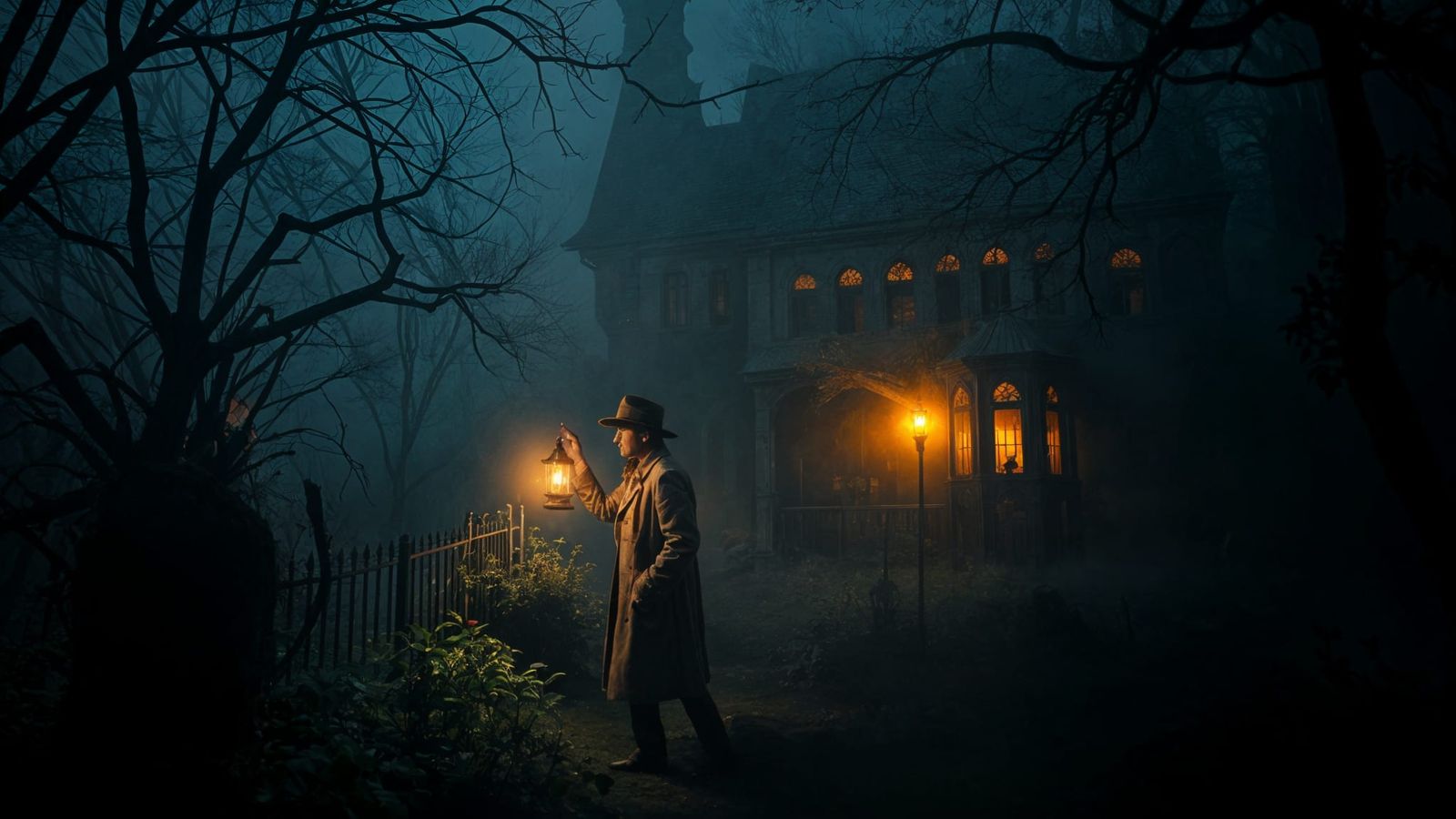 Eerie Gothic Mansion in Overgrown Garden, Dark Fantasy