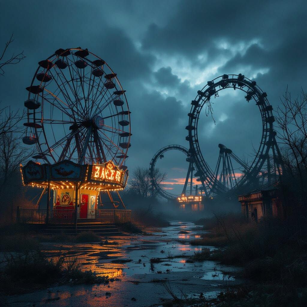 Eerie Abandoned Amusement Park at Dusk