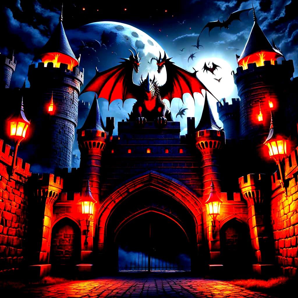 Dragon Guarding Castle Gate Under Attack