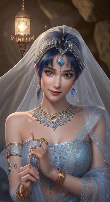 Elegant Genie Rising from Aladdin's Lamp