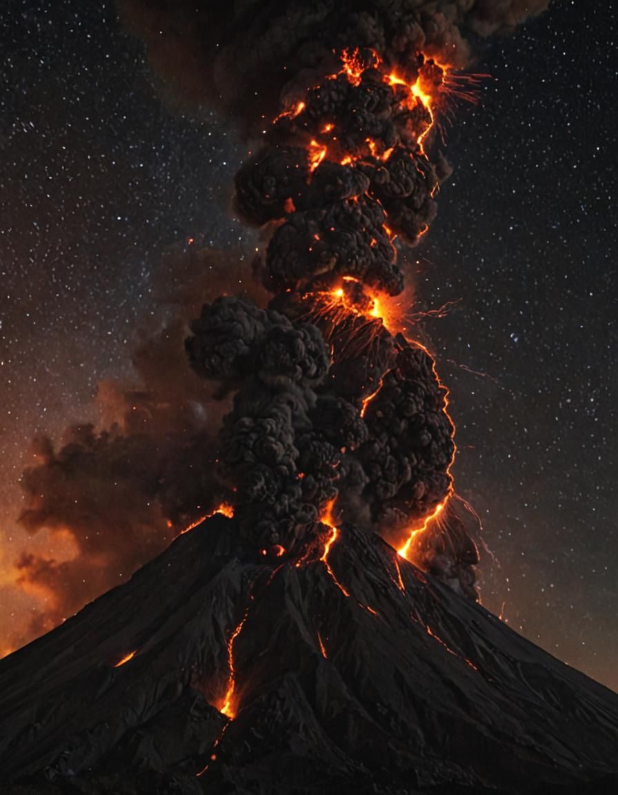 Volcanic Eruption Obscures Starry Night: Cinematic Still