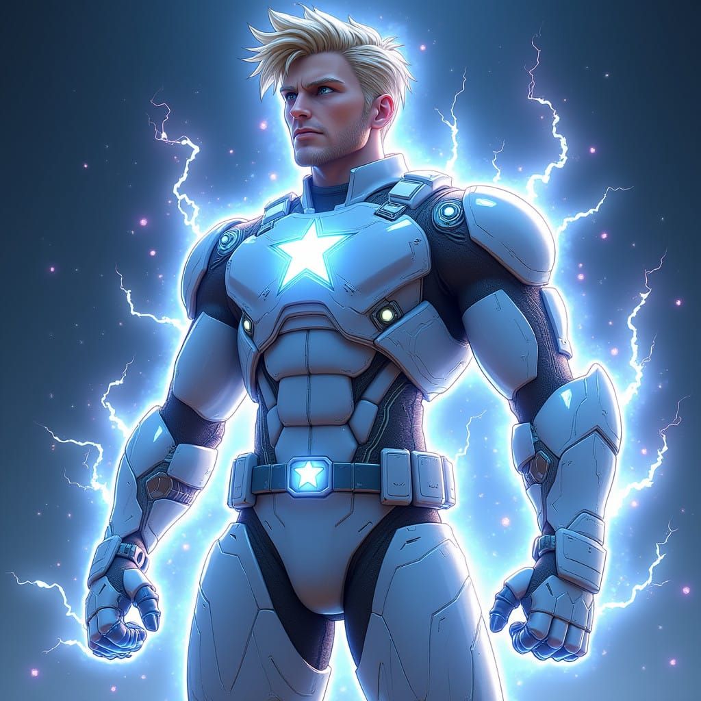 Anime-Inspired Captain America with Ultra Instinct Aura