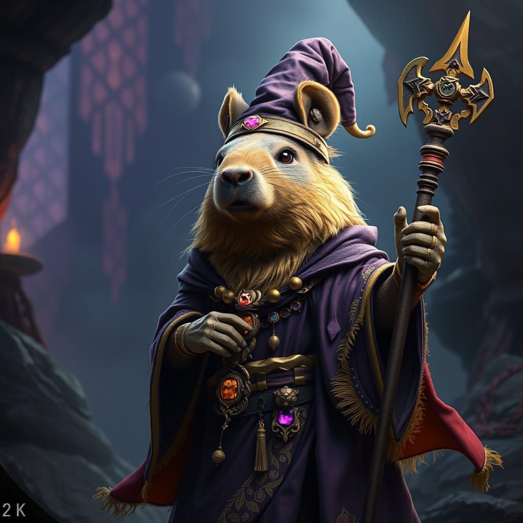 Dark Fantasy Capybara Wizard in Art Nouveau Style