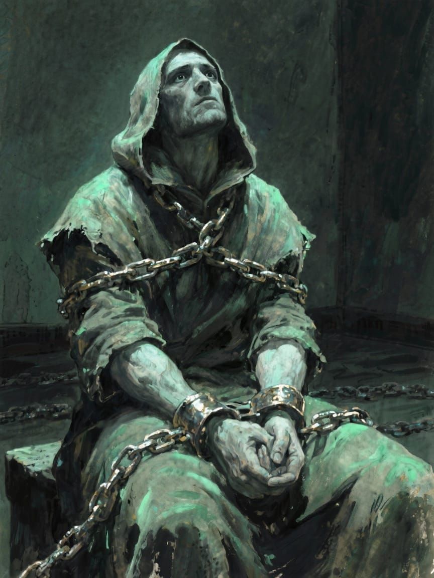 Man Bound by Chains in Impressionist Watercolor Style