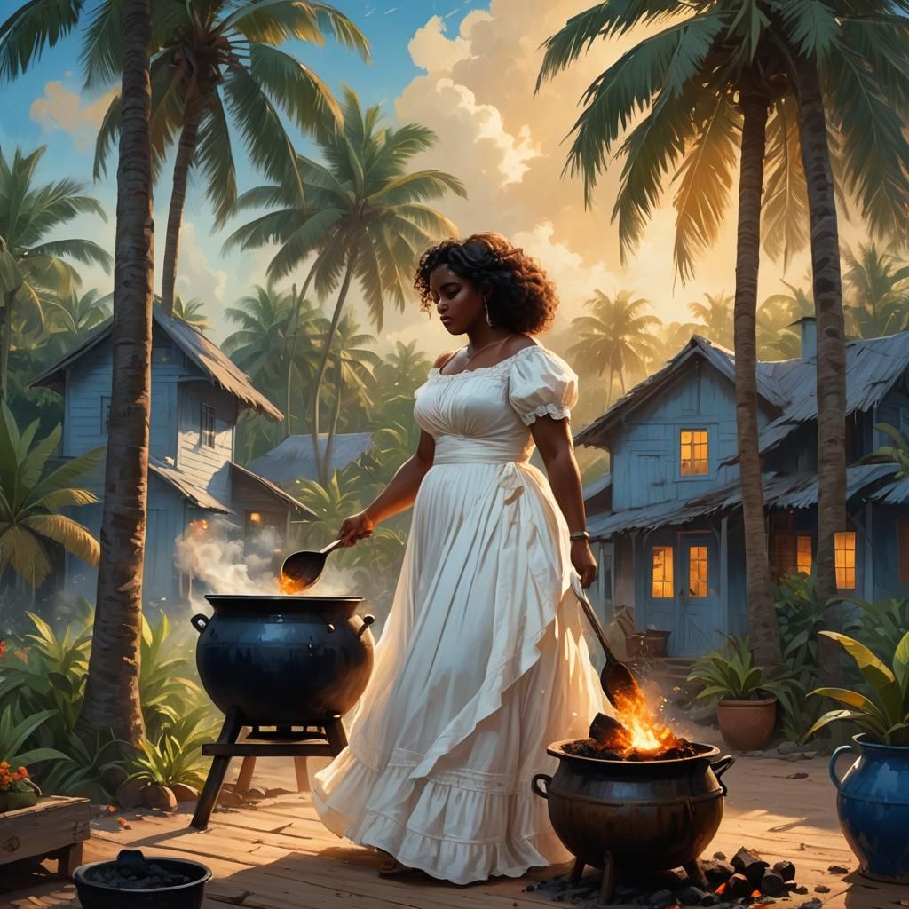 Caribbean Woman Cooking: Fantasy Concept Art