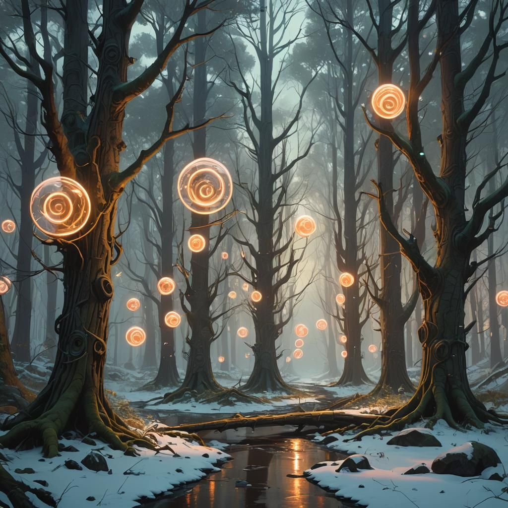 Enchanted Elven Craft in Luminous Forest, Digital Art