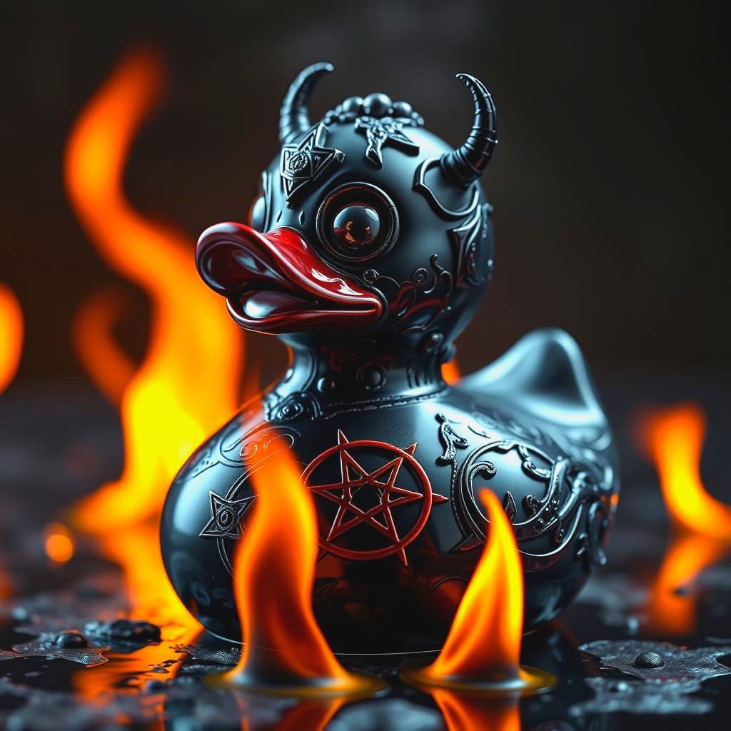Surreal Gothic Duck Masterpiece in Flames