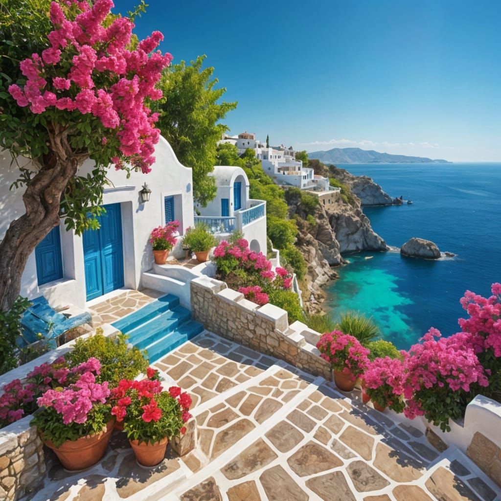 Vivid Greek Summer Landscape in Photorealistic Style