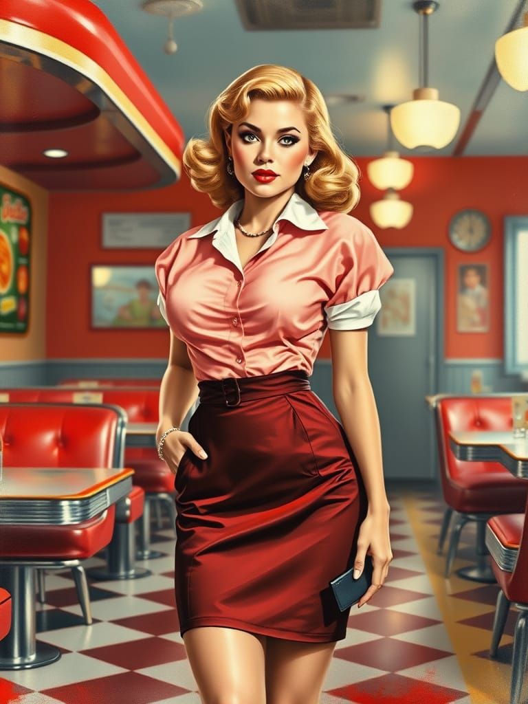 1950s Diner Waitress in Pin-Up Style