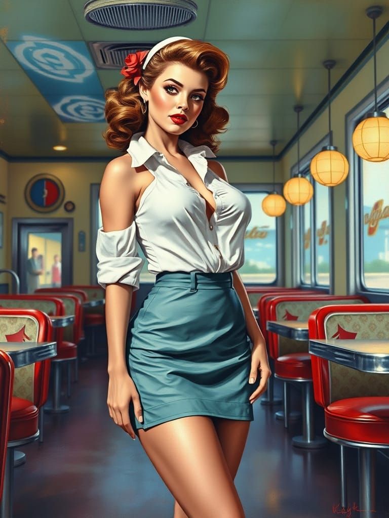 1950s Diner Waitress in Pin-Up Style