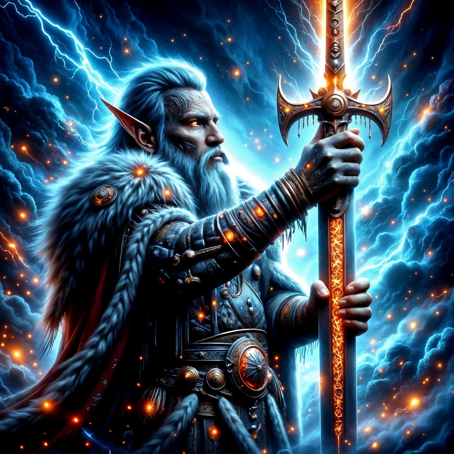 Ethereal Viking Warrior Harnesses Mystical Storm Power