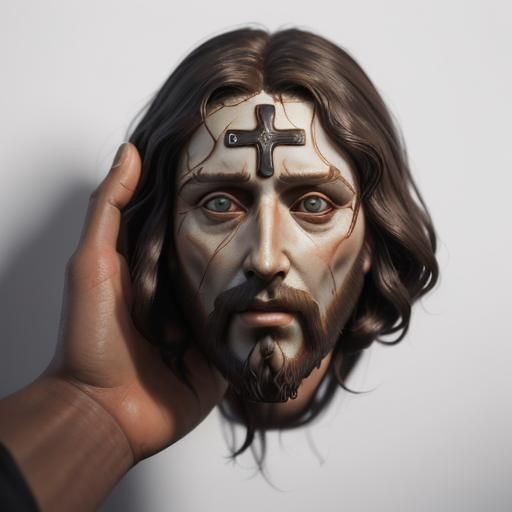 Realistic Jesus Mask Held in Hand