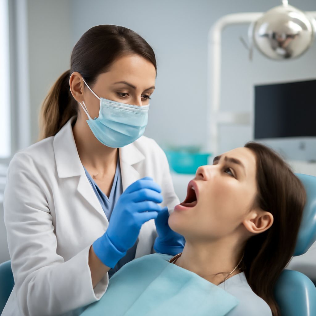 Dentist Examining Patient in Detailed Dental Office