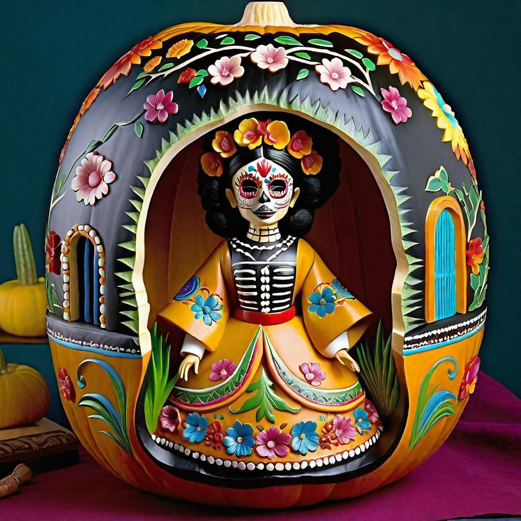 Day of the Dead Pumpkin Carving in Pastel Colors