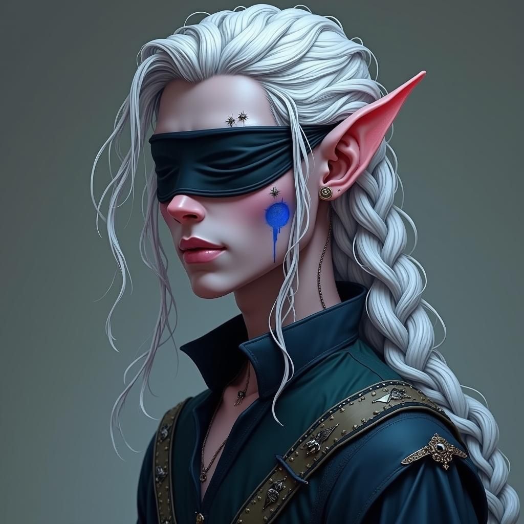 Purple Elf Bard with Blue Scar in Beksiński Style