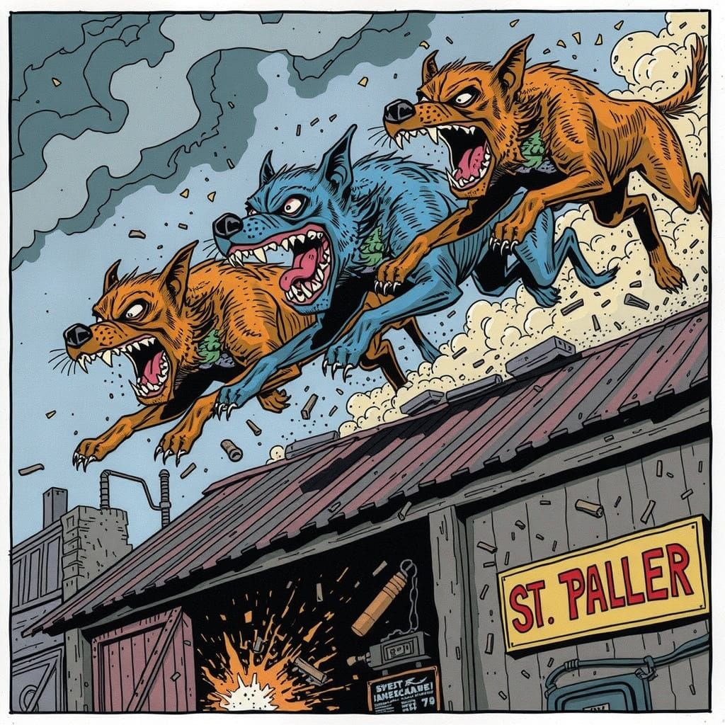 Angry Mexican Roof Dogs in Comic Book Style